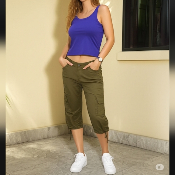 ​No Boundaries Khaki/Olive Green Cargo Capris (Size 11) - Picture 1 of 3